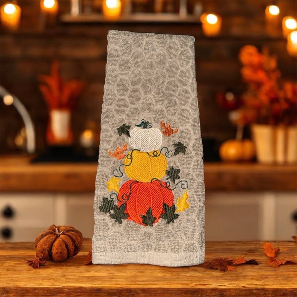 Autumn Pumpkin Embroidered Kitchen Towel